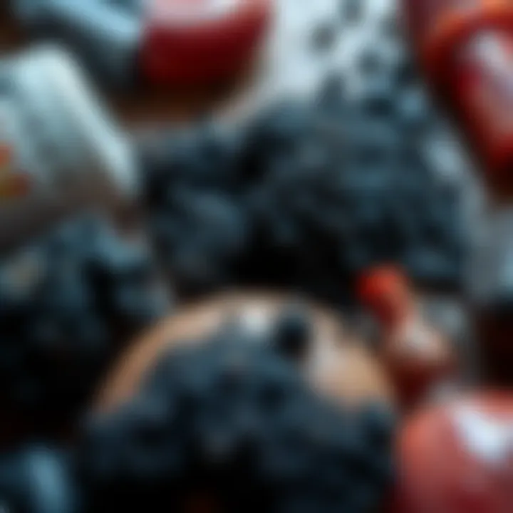 Close-up of a black growth appearing on various household items, highlighting its texture and discoloration.