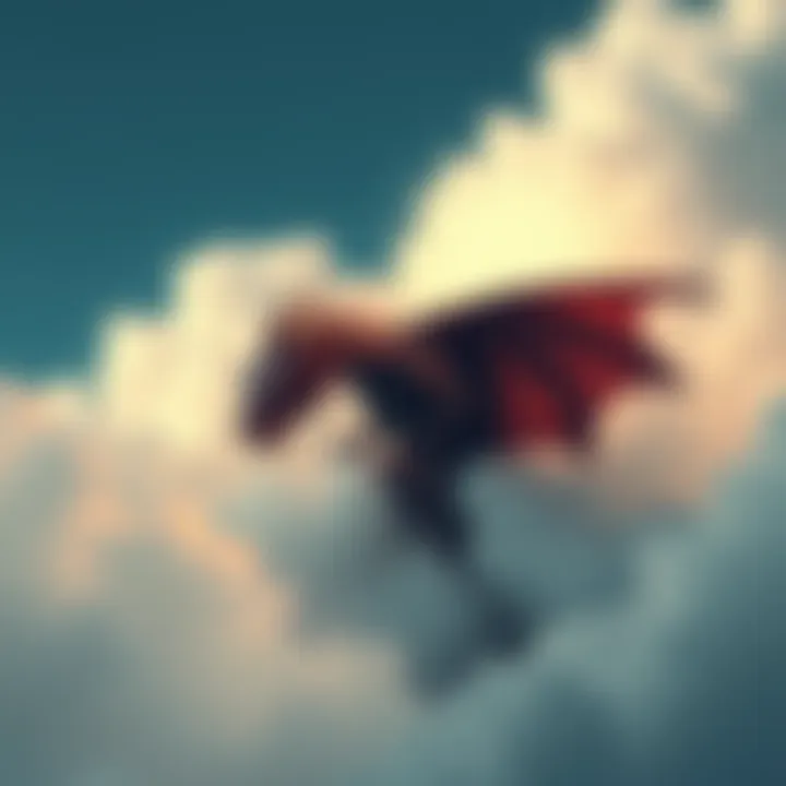 A dragon partially visible in the clouds, with scales glistening and wings spread, suggesting a hidden identity