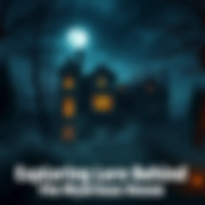Mysterious House at Twilight A dark, old house illuminated by moonlight, surrounded by trees and fog, suggesting hidden stories inside.