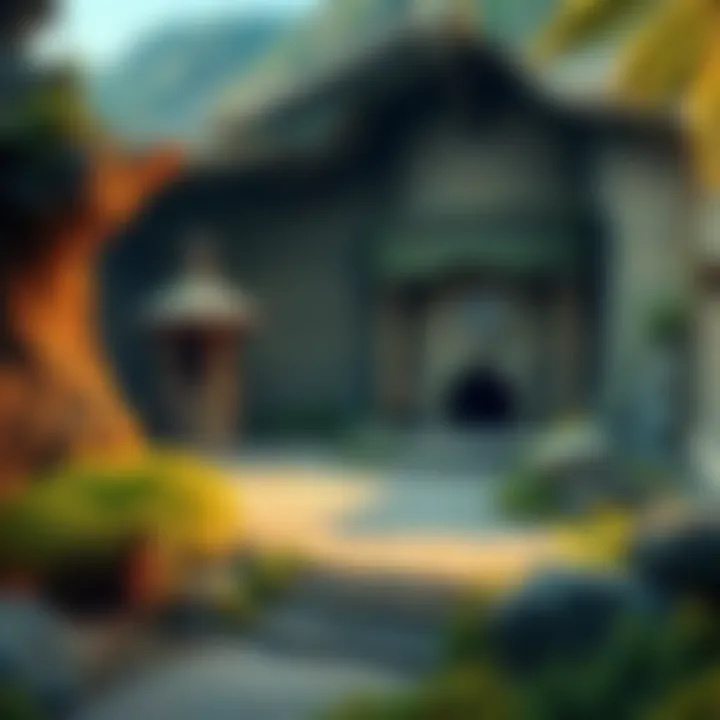 A view of a hidden place with unique features and cultural elements, surrounded by nature.