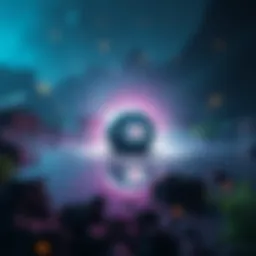 A glowing pod in a pond at the Orokin Dig Site, surrounded by digital visuals, emitting roaring sounds.