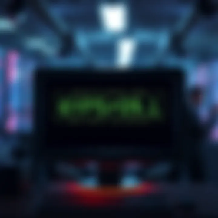 Mysterious Terminal Message A computer terminal displaying a coded message that sparks curiosity, with a blurred background of a person pondering its meaning.