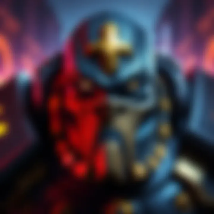 A close-up view of the new Mythic Doomfist skin, showcasing its bulky design and color details, with a focus on the character's unique features.