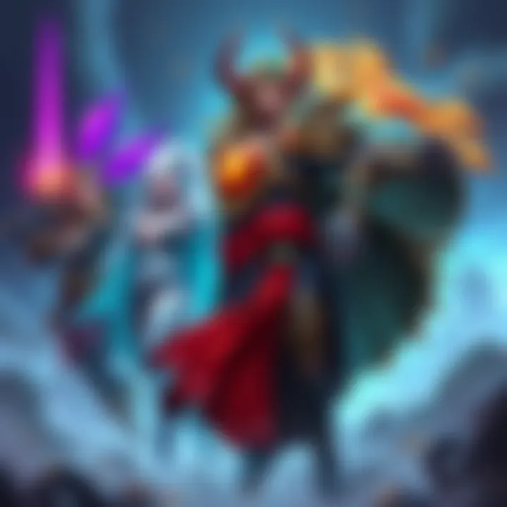 A group of selected heroes showcasing unique mythic aspects in a game update