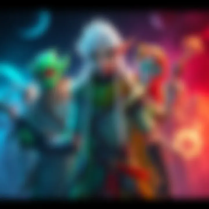 Mythic character color variants Various colorful options for a mythic character selection, showcasing different styles and themes suitable for gameplay.