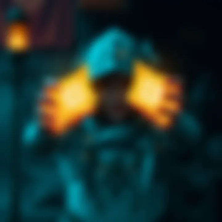 A person crafting two glowing mythic items with magical elements around them.