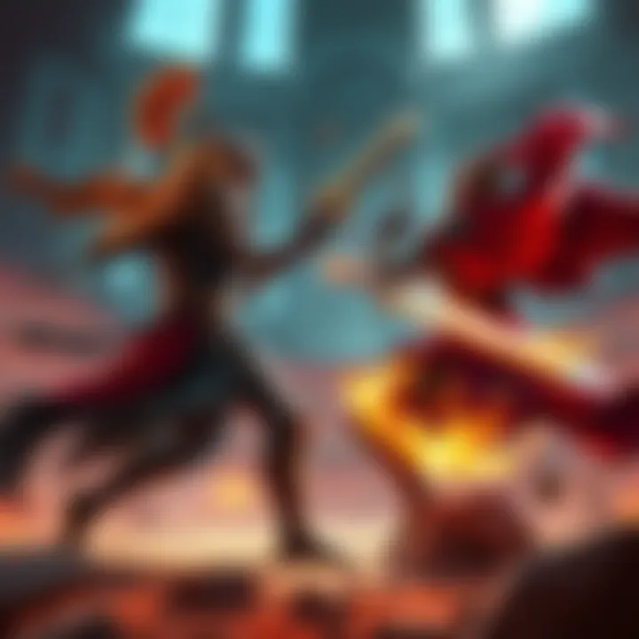 Two warriors engage in a fierce battle in the Mythic Kepler Arena, showcasing their skills and tactics.