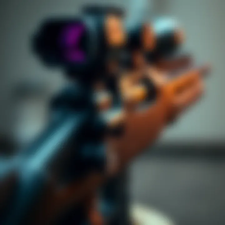 Close-up view of the Mythic Lachman 556 showcasing its iron sight and design features