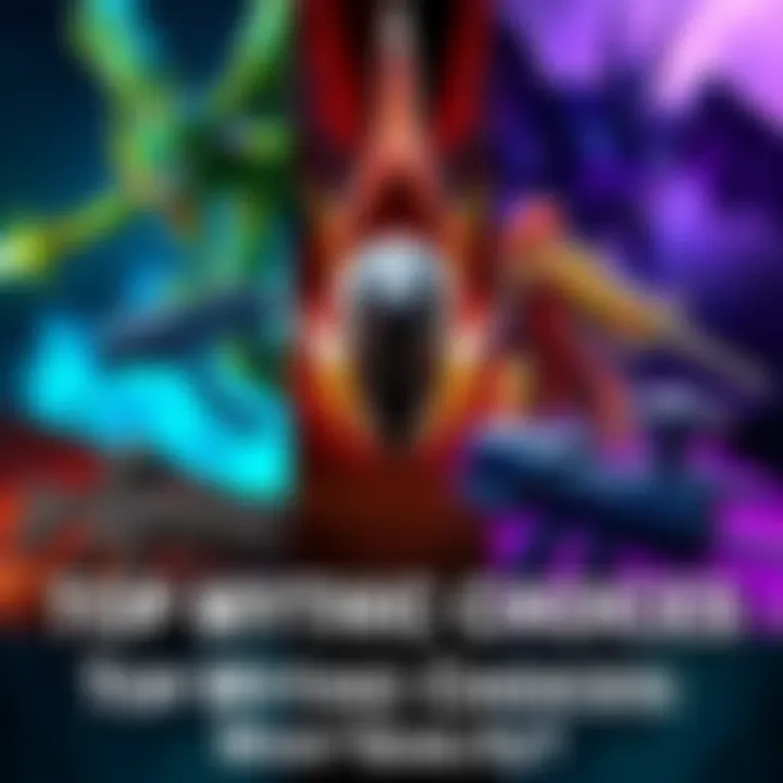 A collage of popular mythic choices like Celestial Link, The Beast, and USS9 from Call of Duty Mobile, showing their unique designs and styles.