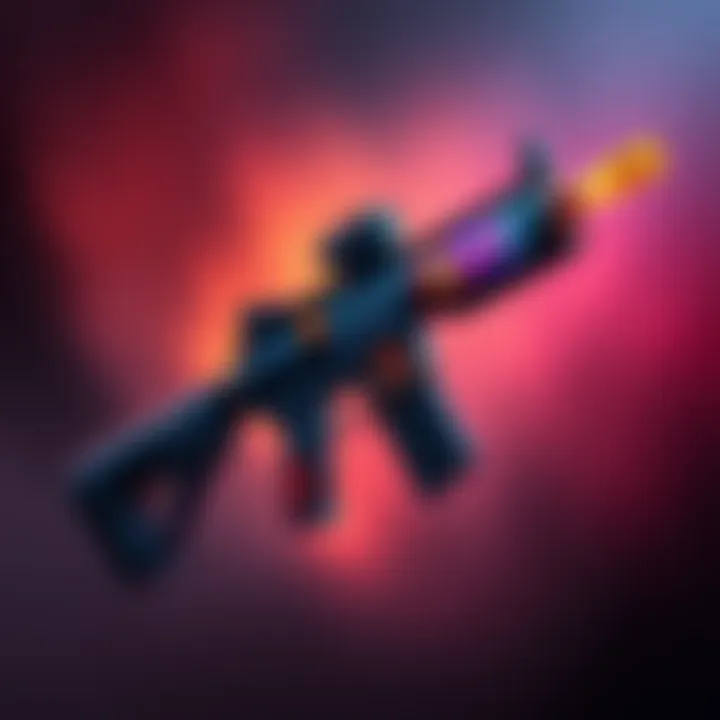 A striking representation of the mythic XM4 gun with vibrant colors and unique design elements, set against a dramatic background.