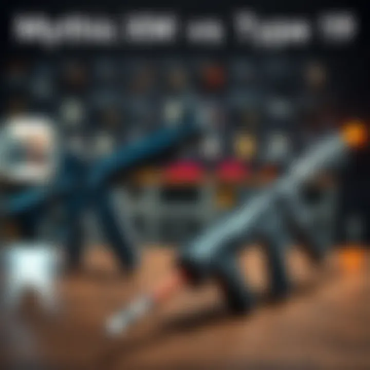 Side-by-side view of Mythic XM4 and Type 19 guns on a table, highlighting their features