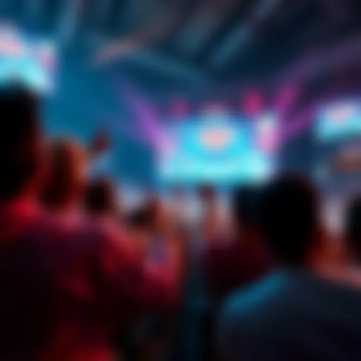 Fans watching the NA LCQ tournament on large screens, cheering for their favorite teams as they anticipate intense matchups.