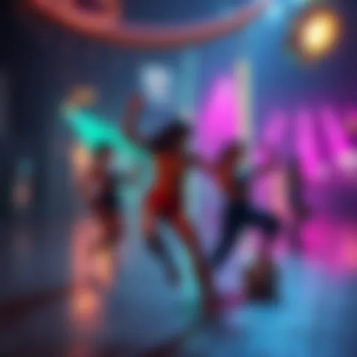 Players having fun dancing without gear and stealing loot in a vibrant game setting of Stella Montis