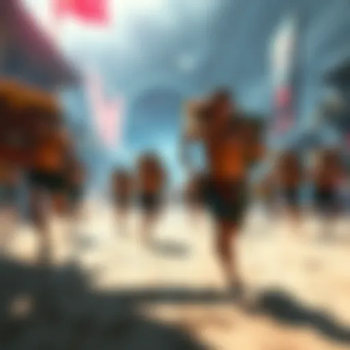 Players running without gear in a game event, targeting loot containers. The scene captures the chaos of players sprinting past each other in a vibrant game environment.