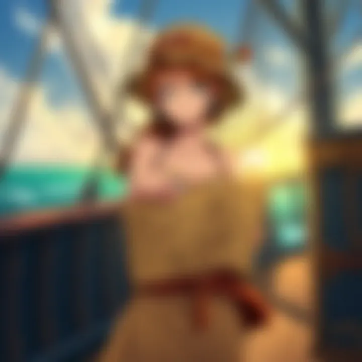 Nami, the navigator of the Straw Hat crew, stands confidently on the deck of a ship with a map in her hands and a determined look on her face.