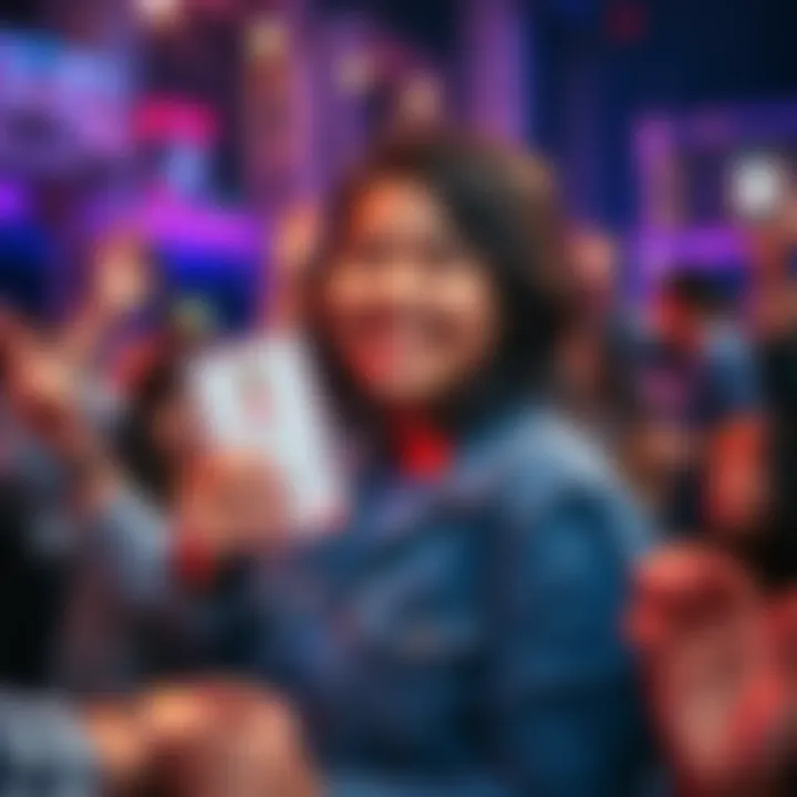 Streamer Nanatty smiling while receiving a VIP pass at a concert in Peru, surrounded by fans