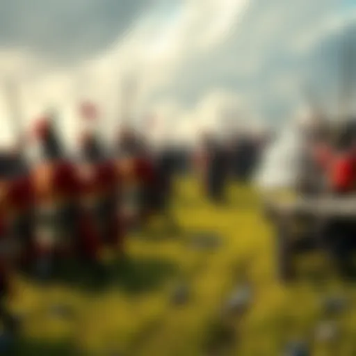 A large battle scene depicting soldiers in Napoleonic era uniforms, with muskets and cannons, engaging in combat on a grassy battlefield