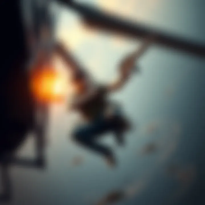 Nate from Uncharted performs a daring stunt with a shotgun while hanging from a helicopter in an action-packed scene.