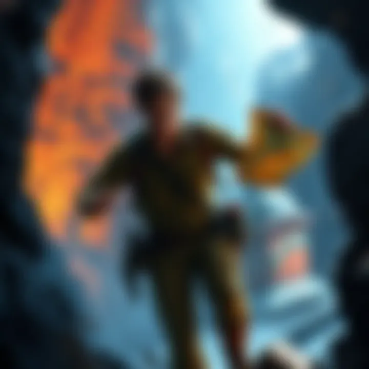 Nathan Drake in action Nathan Drake exploring a treasure-filled cave with his signature gear and a map in hand