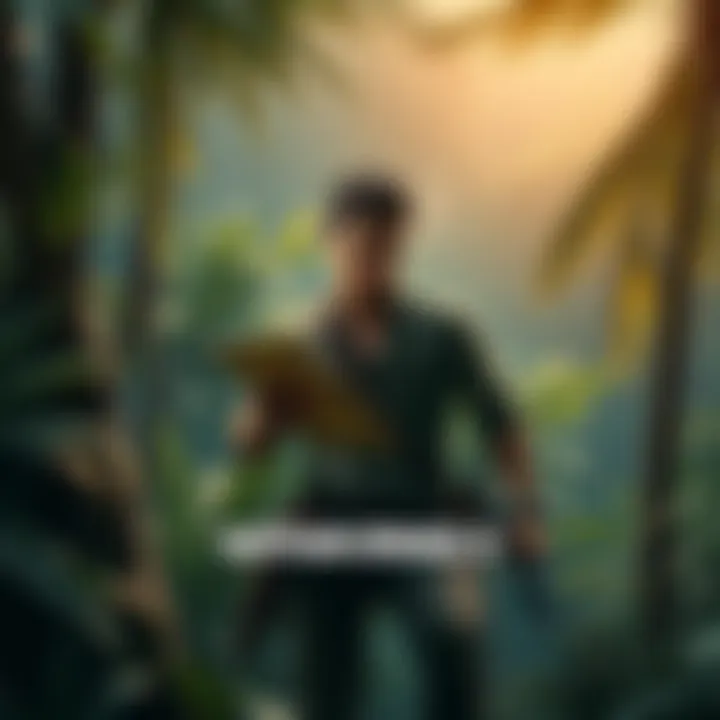 Nathan Drake exploring lush jungle terrain with a map in hand, looking for treasure in Uncharted 4