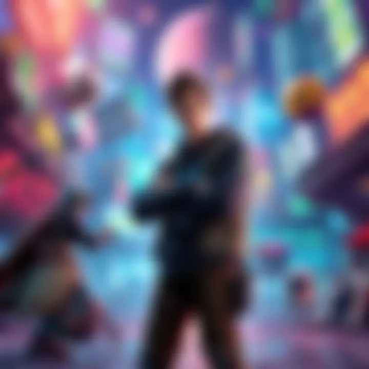 Nathan standing confidently in a colorful video game world filled with unique challenges and obstacles