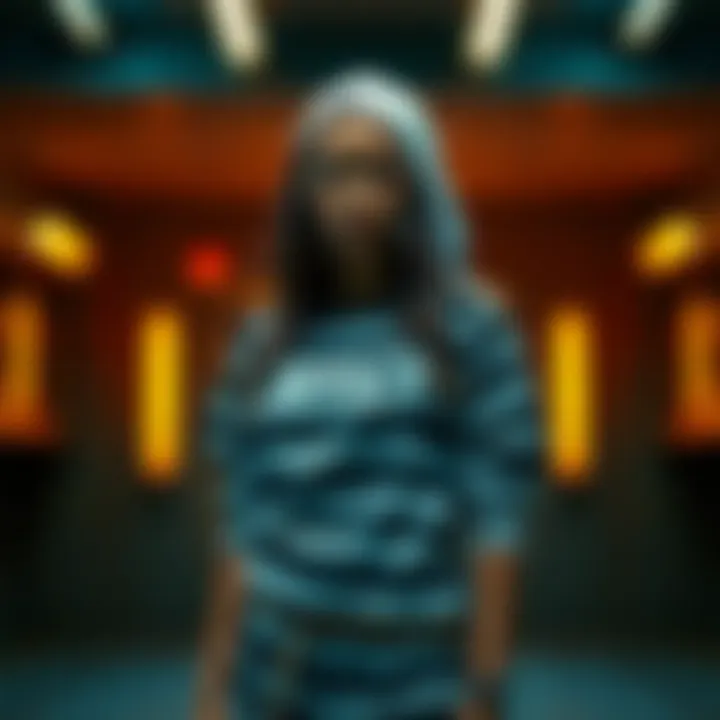 Natla stands confidently wearing her recognizable prison attire, showcasing her bold look after escaping captivity.