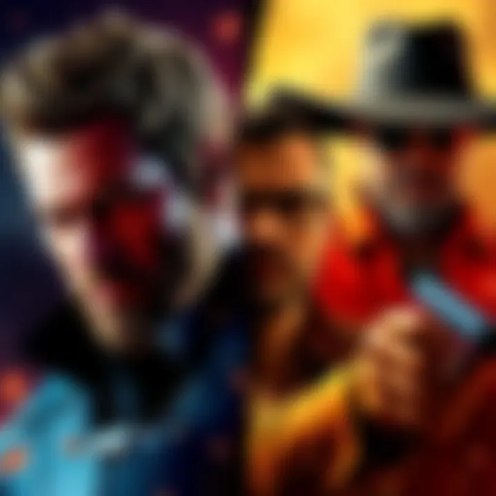 A split image showing iconic characters from Naughty Dog games on one side and Rockstar games on the other, symbolizing the competition between the two studios.