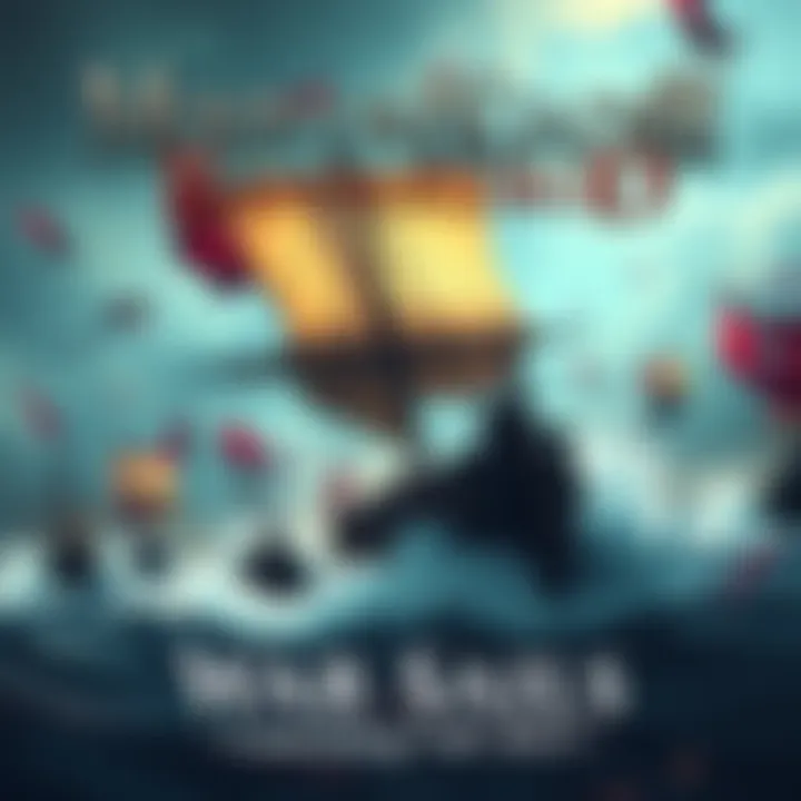 A vibrant naval battle showcasing ships from Mount & Blade II: Bannerlord on stormy waters with sailors engaged in combat.