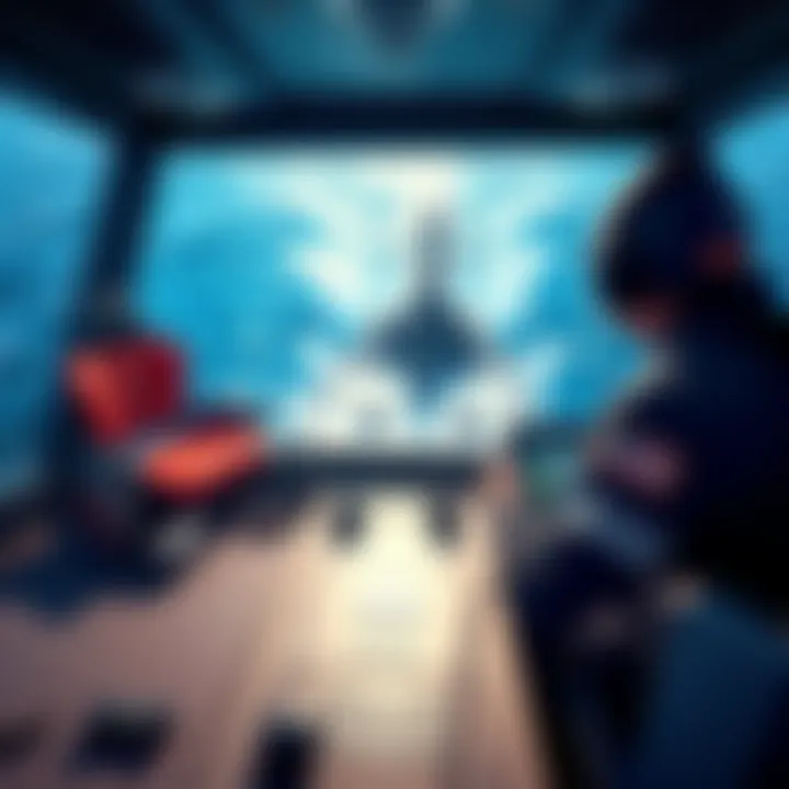 A player navigates a naval simulator game, taking control of a surface ship as captain in a digital ocean environment.