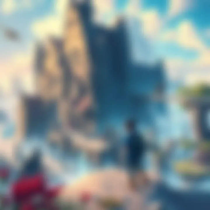 A vibrant depiction of a gamer immersed in the enchanting world of Blue Prince, showcasing intricate landscapes and characters that invite exploration.