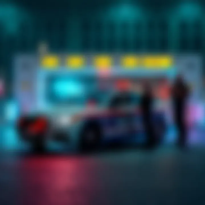 A police car from the NCPD parked at a security checkpoint, with officers discussing entry regulations nearby.