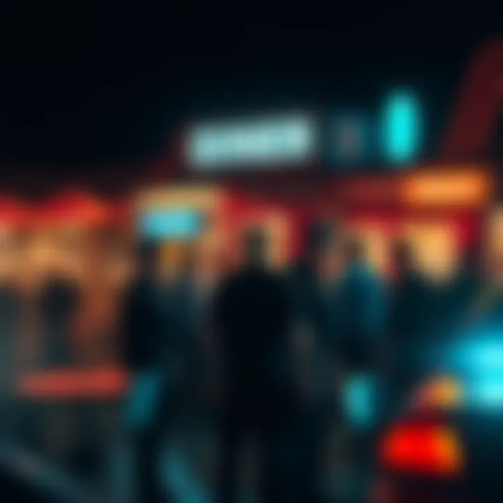 A group of NCPD officers gathered at Tom's Diner during a game scene. Some people are inside the diner, while others are outside observing the situation.