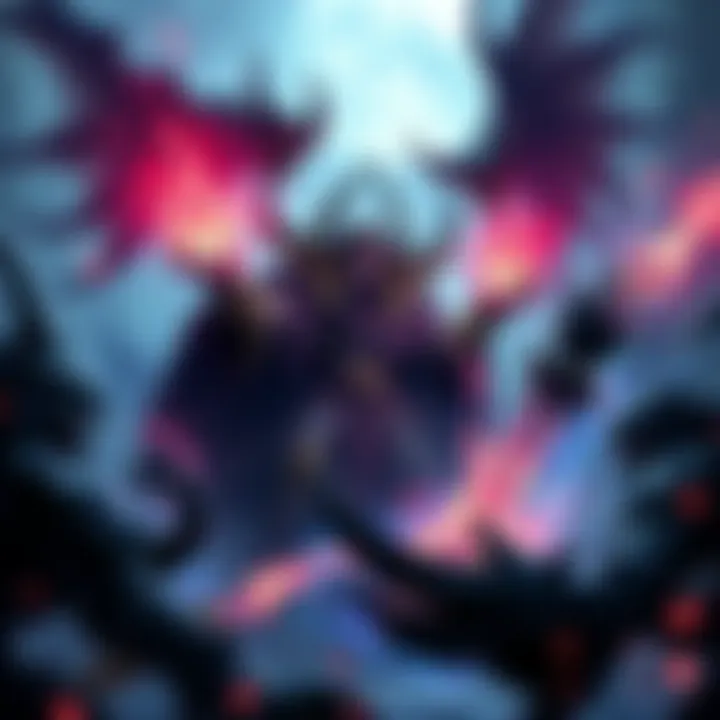 A Necro character summoning allies in a fantasy setting, surrounded by magical energy and dark creatures