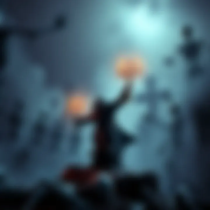 Necromancer Raising Undead A necromancer character in a dark robe, summoning undead skeletons in a misty graveyard setting.