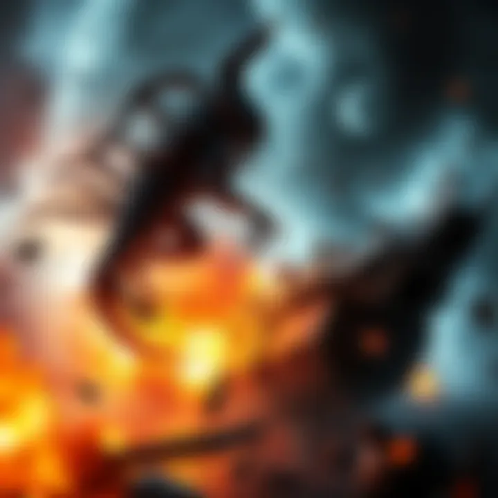 A necromorph creature damaging a large spaceship, showing chaos and destruction on board, while flames and debris surround it.