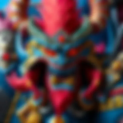 A close-up of a needlepoint artwork featuring Thraxx from Secret of Evermore, showcasing vibrant colors and intricate details.