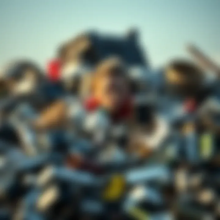 A pile of discarded items representing wasted resources, with a person looking frustrated in the background, emphasizing the need for responsibility.