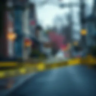 A quiet neighborhood street marked with caution tape after an incident, showing a sense of unease among residents.