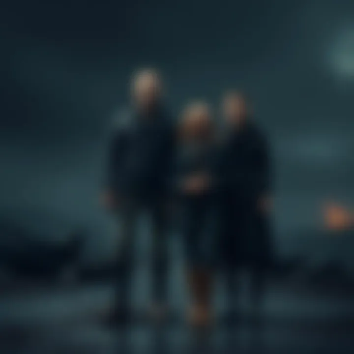 Neil and Lucy standing with Fragile's parents in a dark, post-apocalyptic setting, showcasing their connection in the Death Stranding universe.