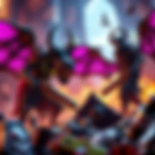 Nekros and Khora showcasing their farming skills in a vibrant game environment, with loot drops around them.