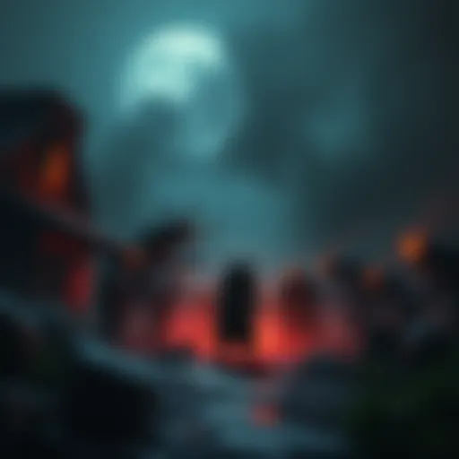 Nemesis in a dark, ruined village facing off against monstrous creatures from the Las Plagas outbreak