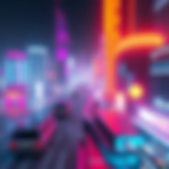 Starfield's Neon area transformed to look like Night City with bright lights and futuristic buildings