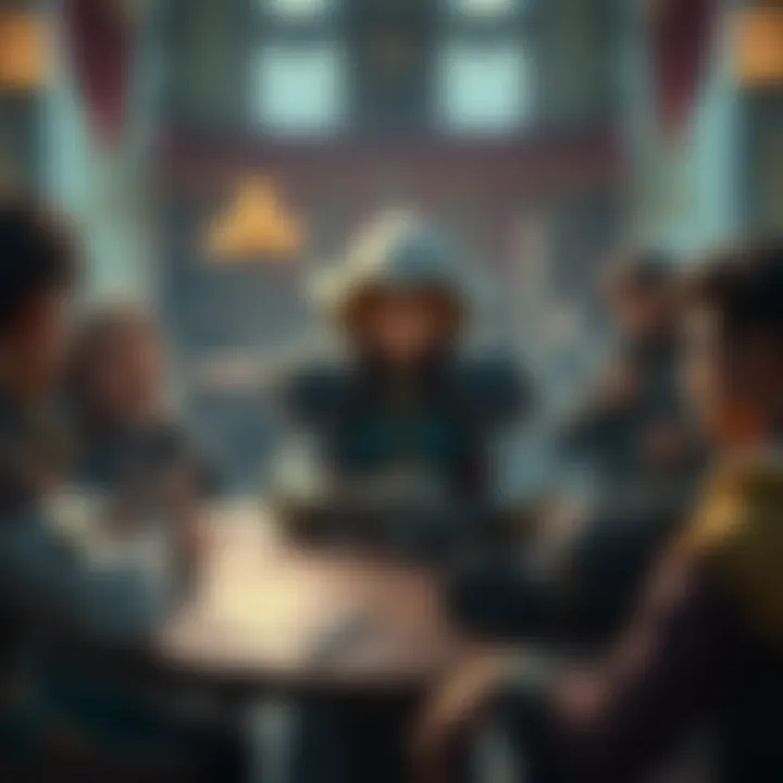 Nepheli sitting at the round table with a concerned expression while players gather around, looking frustrated