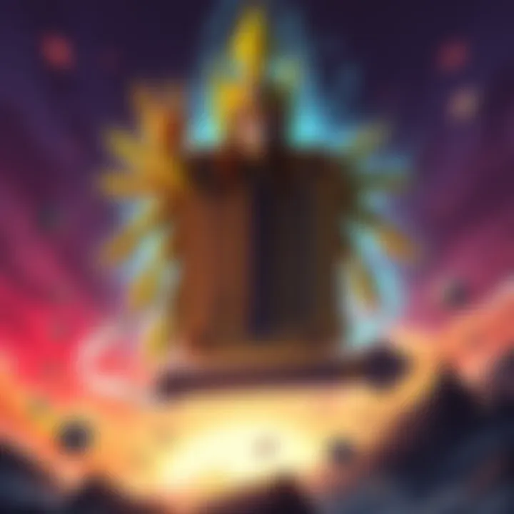 A digital illustration showing the Sun-Lord card with a downward arrow, symbolizing its nerf in a strategy card game setting.