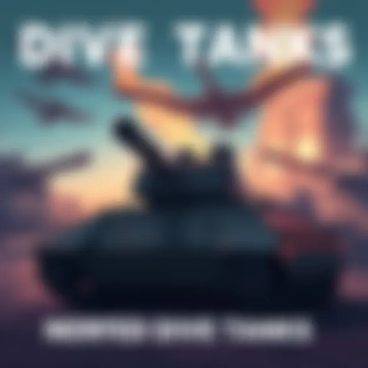 An illustration showing a dive tank character looking disappointed in a gaming environment, with top-tier tanks in the background unaffected by changes.