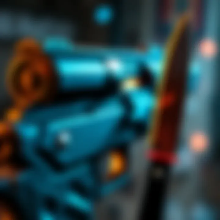 A close-up of the WSTR gun showing its new weaker design compared to a sharp knife, highlighting players' frustration over its reduced effectiveness.