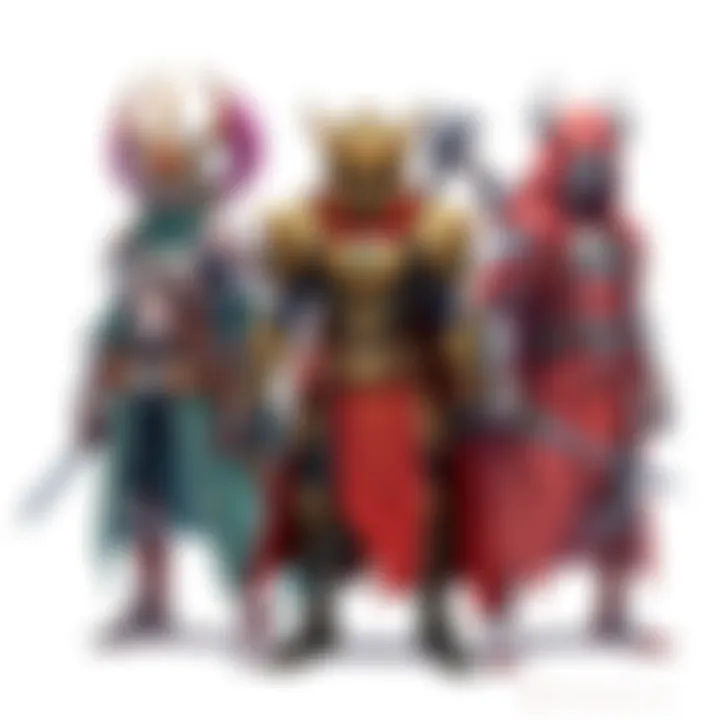 Nerscylla, Rakna-Kadaki, and Lala Barina Armor Designs Illustration showing the distinctive armor styles of Nerscylla, Rakna-Kadaki, and Lala Barina, showcasing their unique designs and features.