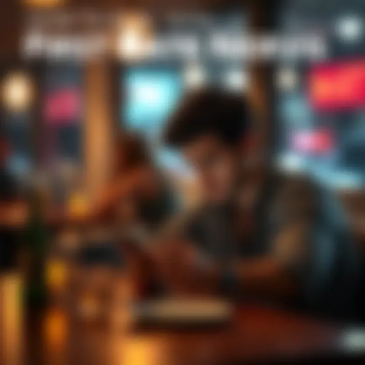 A person sitting at a table looking anxious while checking their phone, preparing for a first date.