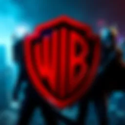 Concept art of Netflix logo merging with Warner Bros logo, with gaming elements like the Nemesis System and Arkham games in the background