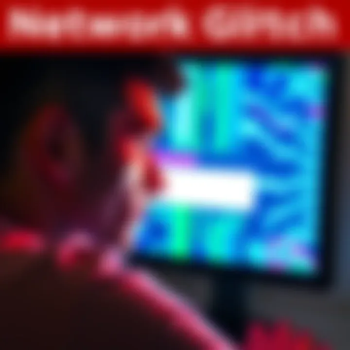 A frustrated person looking at a computer screen showing a network error message